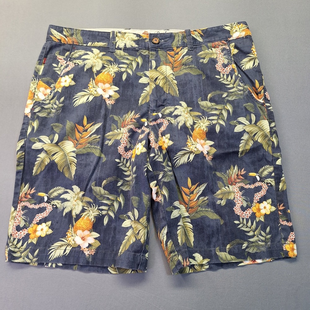 Tommy Bahama Mens 34 Tropical Corduroy Shorts Navy Blue Pineapple Toucan Print